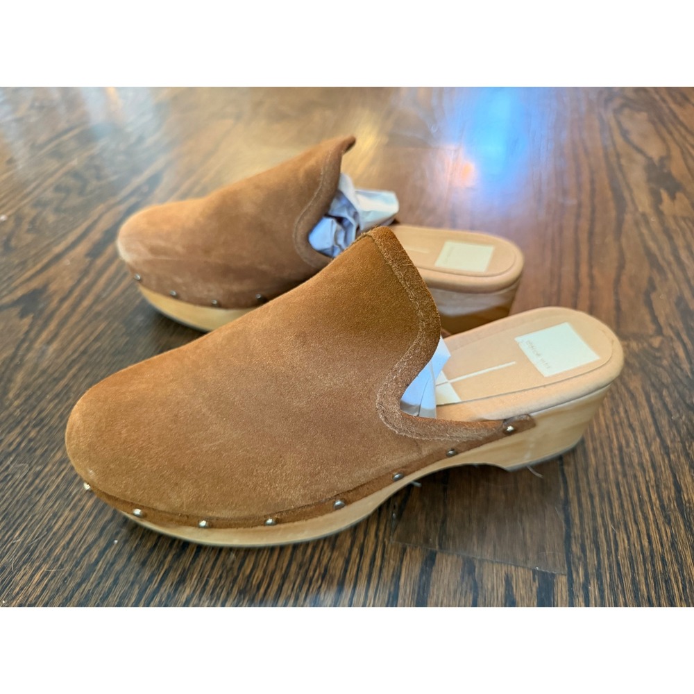 Dolce Vita Brown Suede Wooden Clogs Studded Mule Sandals Womens 9 - Picture 4 of 8